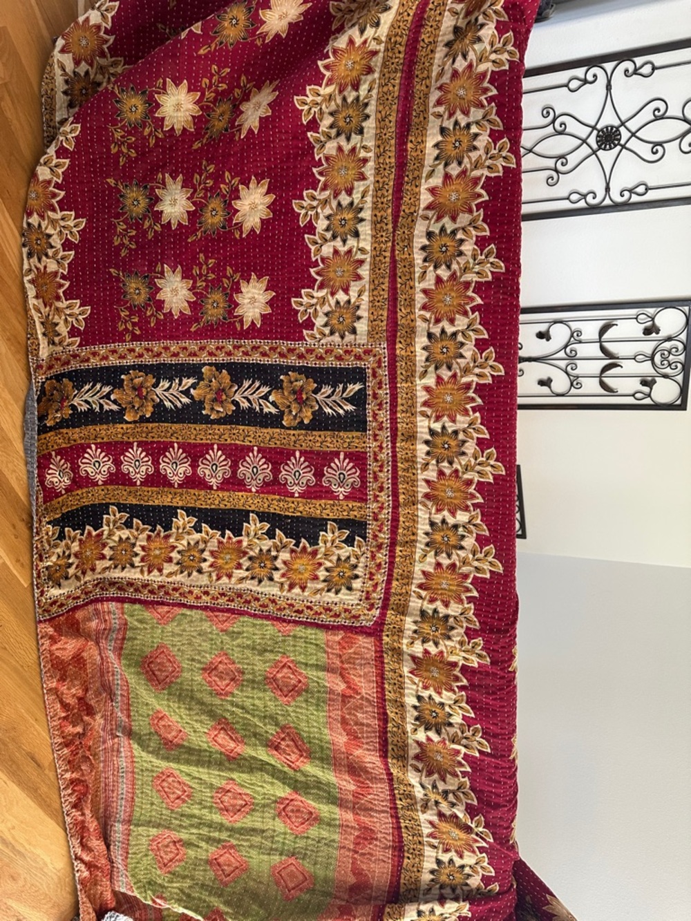 Gorgeous Floral Reversible Twin Kantha Quilt